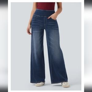 HALARA Flex High Waist Wide Leg Baggy Dark Blue Pull-on Pockets Nwt L Tall